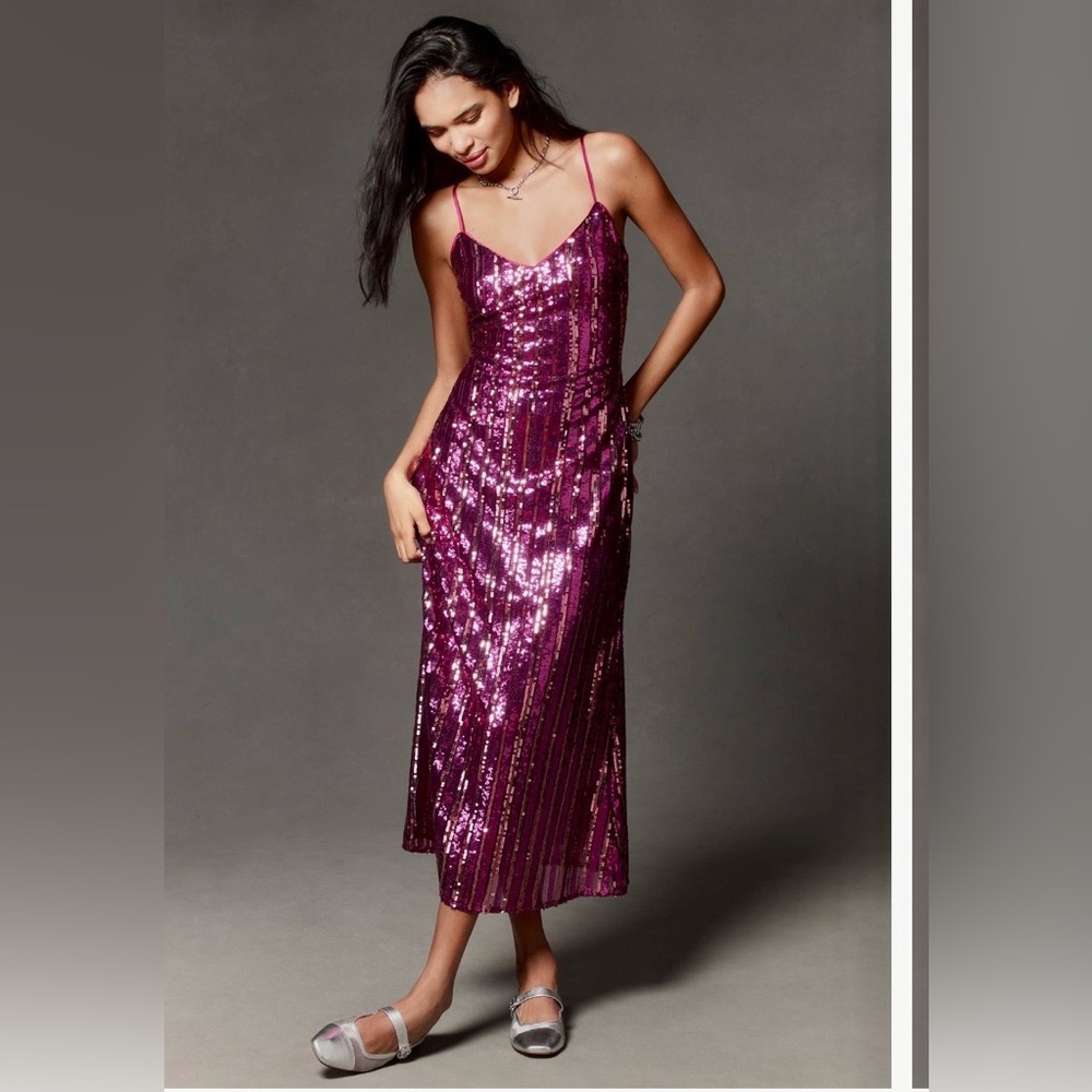 Maeve Pink Sequin Midi Dress